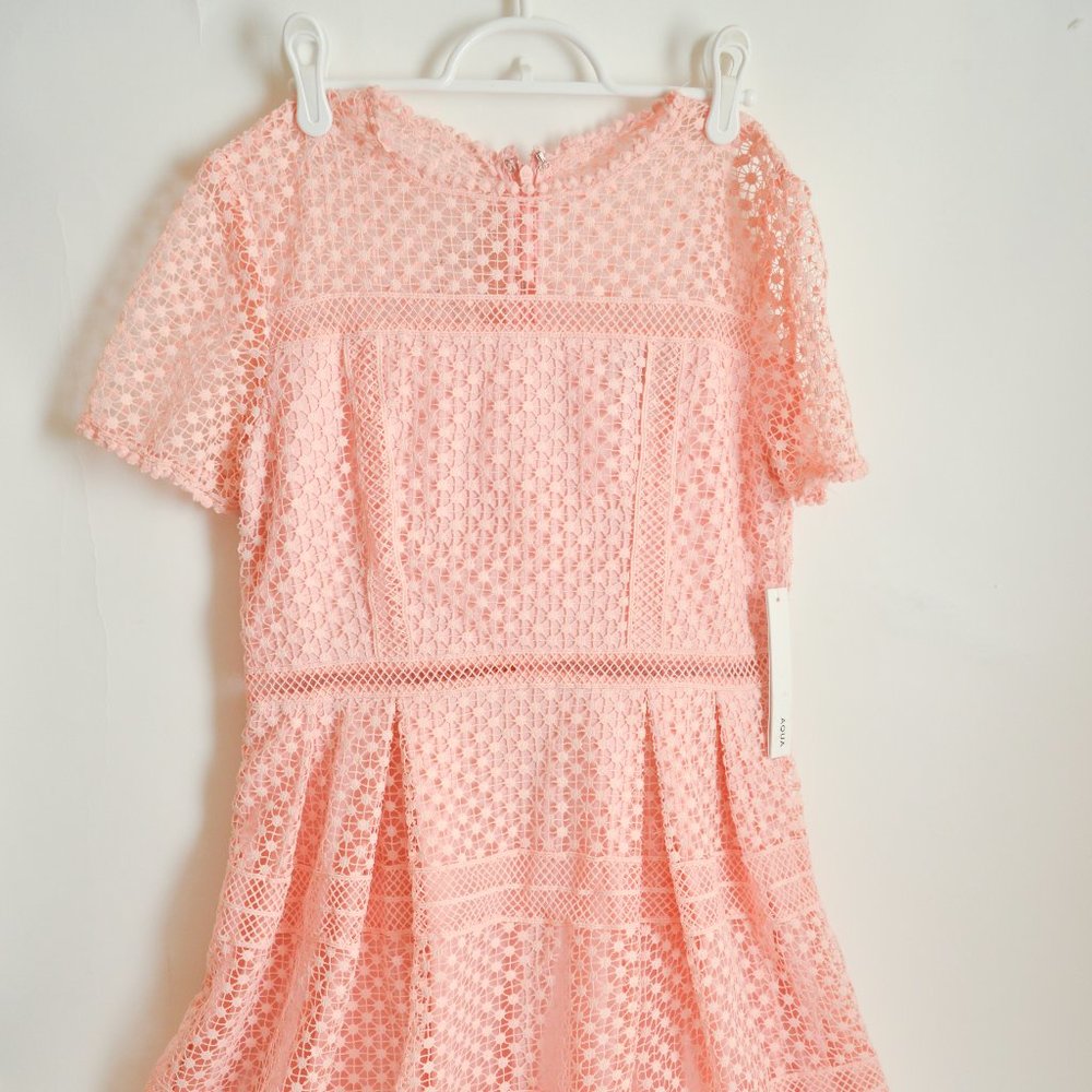 AQUA Lace Fit-and-Flare Dress, Peach